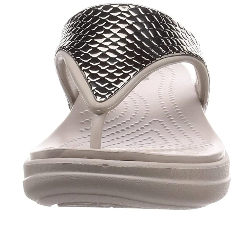 Crocs Damen Monterey Metallic Wedge Flip Flop - Silber Platin
