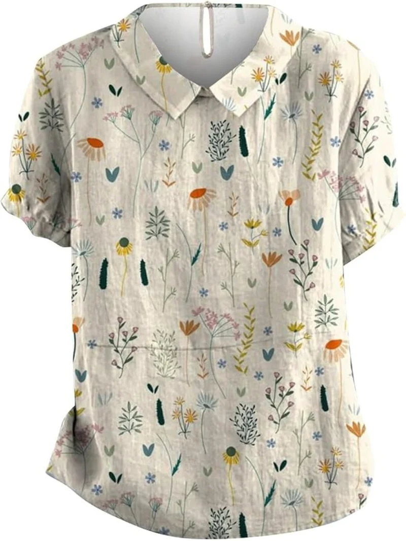 Annika | Polo Shirt Damen Blumenmuster Locker Geschnitten Kragen
