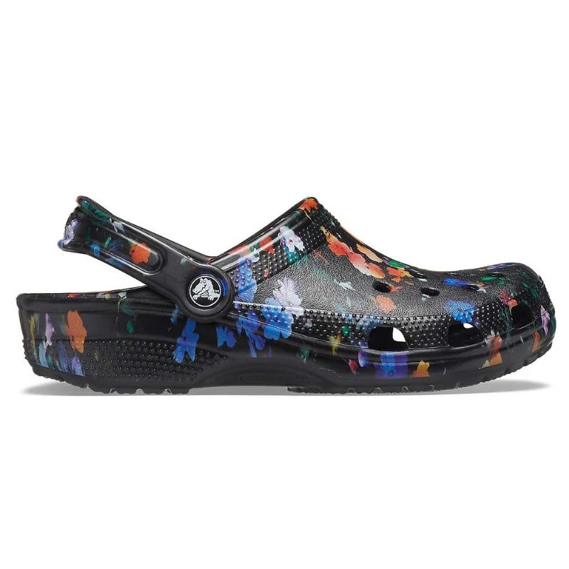 Crocs Klassische Unisex-Clogs mit Blumenmuster – Schwarz