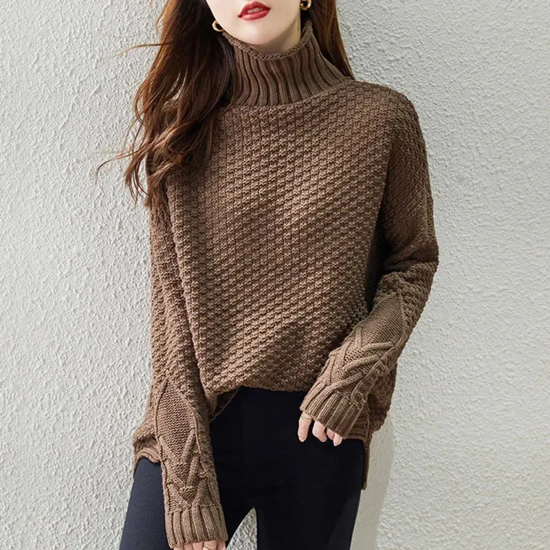 Carolin | Damen High-Neck Grobstrickpullover