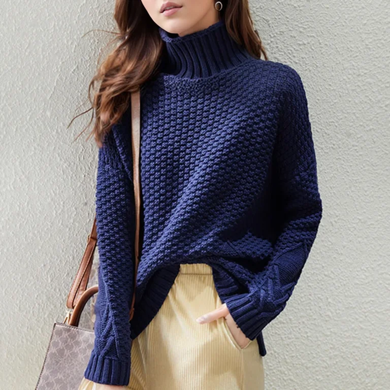 Carolin | Damen High-Neck Grobstrickpullover