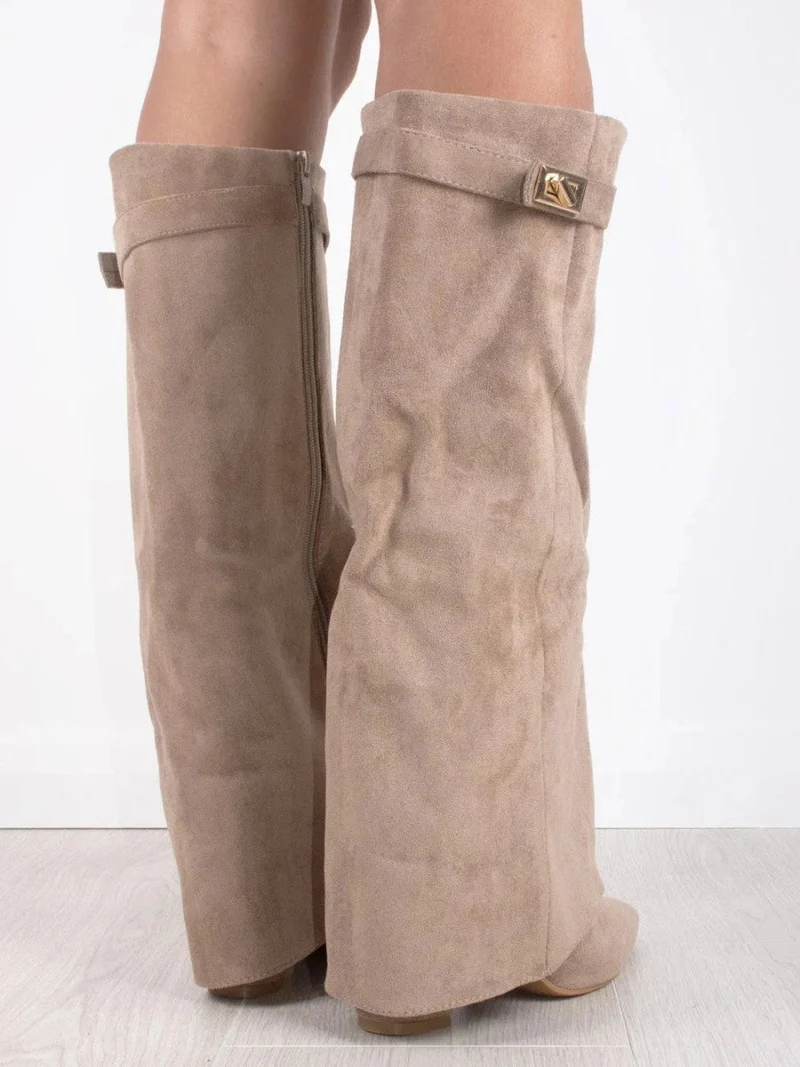 Angela | Damen Schlagstiefel über dem Knie mit Reißverschluss