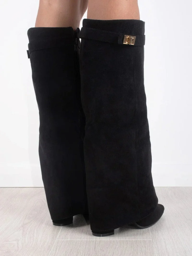 Angela | Damen Schlagstiefel über dem Knie mit Reißverschluss