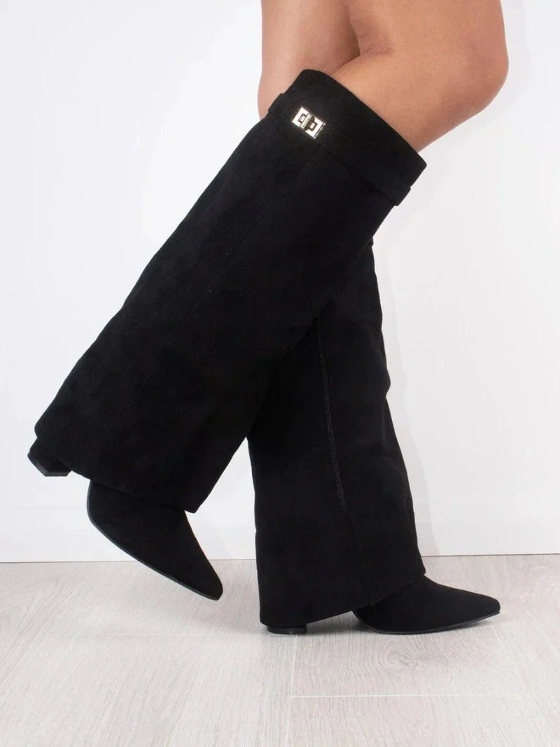 Angela | Damen Schlagstiefel über dem Knie mit Reißverschluss