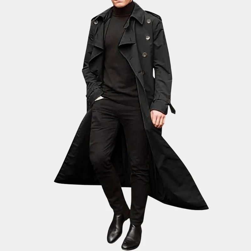 Hans | Herren Stilvoller Langer Trenchcoat mit Knöpfen