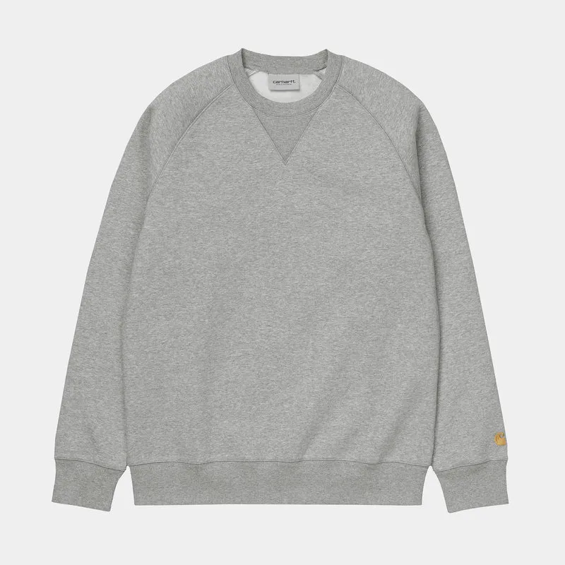 Carhartt WIP Herren Chase Sweat Top – Grau meliert / Gold