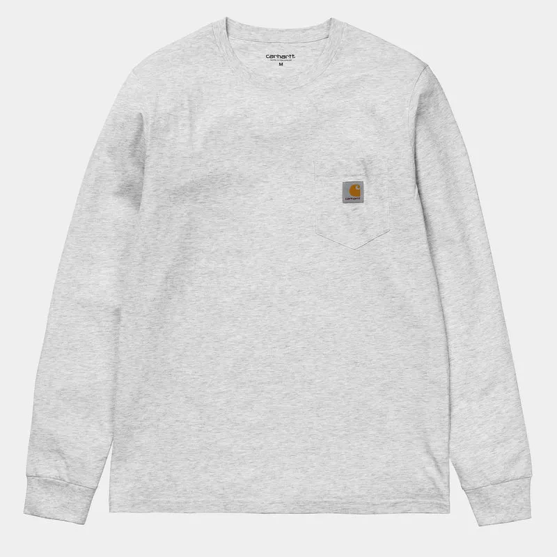 Carhartt WIP Herren-T-Shirt mit langen Ärmeln und Taschen – Ash Heather