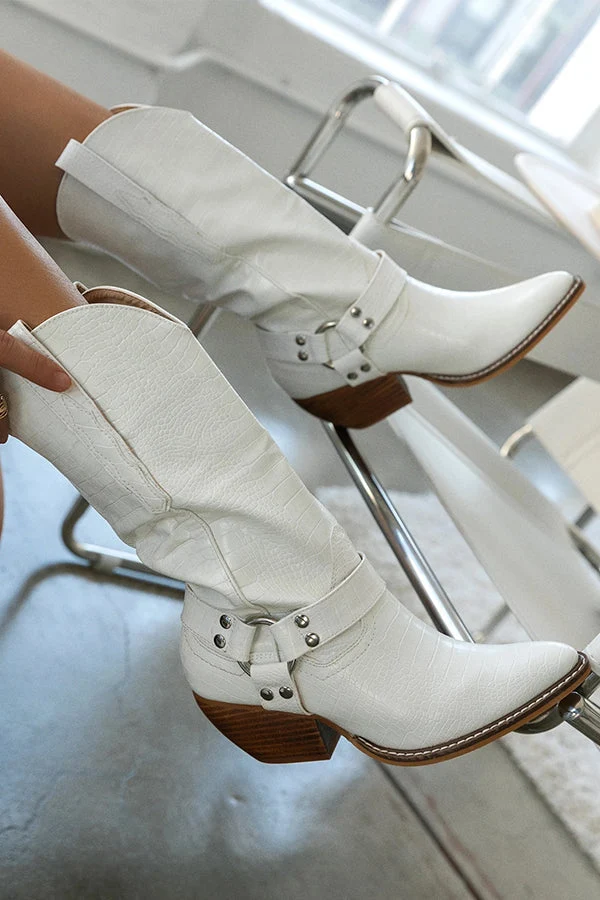 Eva | Damen Trendige Stiefel mit Kuhfellmuster im Westernstil