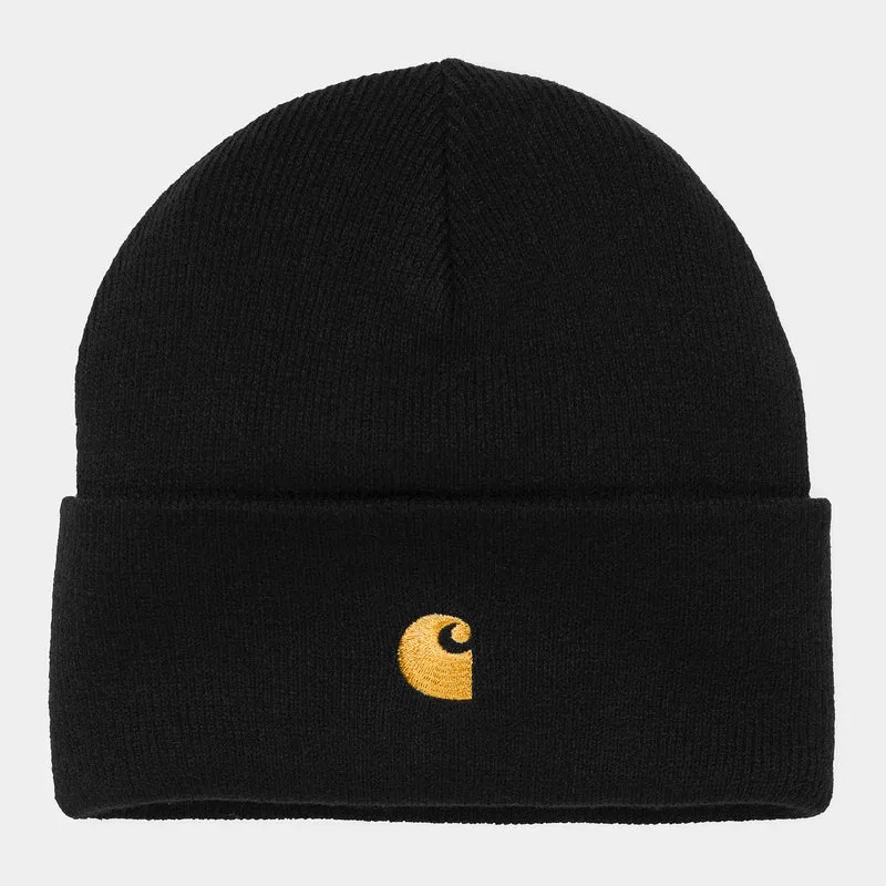 Carhartt WIP Unisex Chase Beanie – Schwarz / Gold