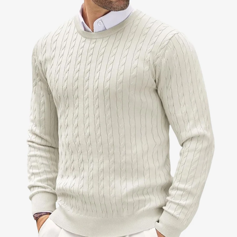 Florian | Herren Frühling Rundhals Strickpullover mit Zopfmuster
