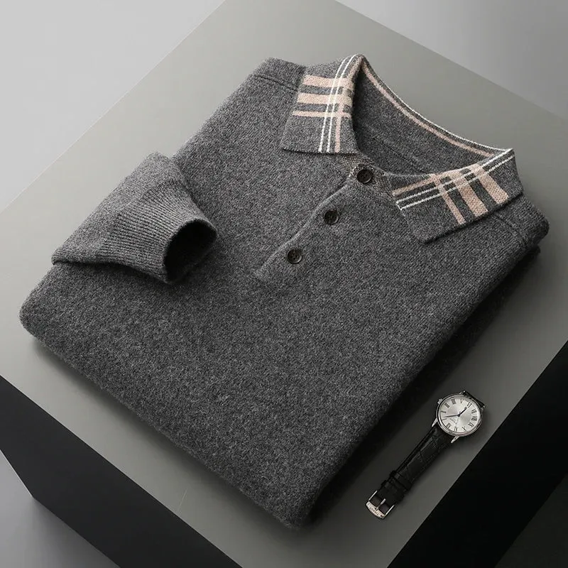 Edith | Herren Winter Klassischer Strick-Polopullover