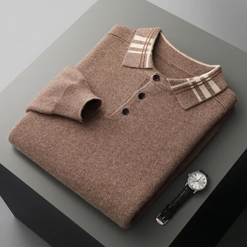 Edith | Herren Winter Klassischer Strick-Polopullover