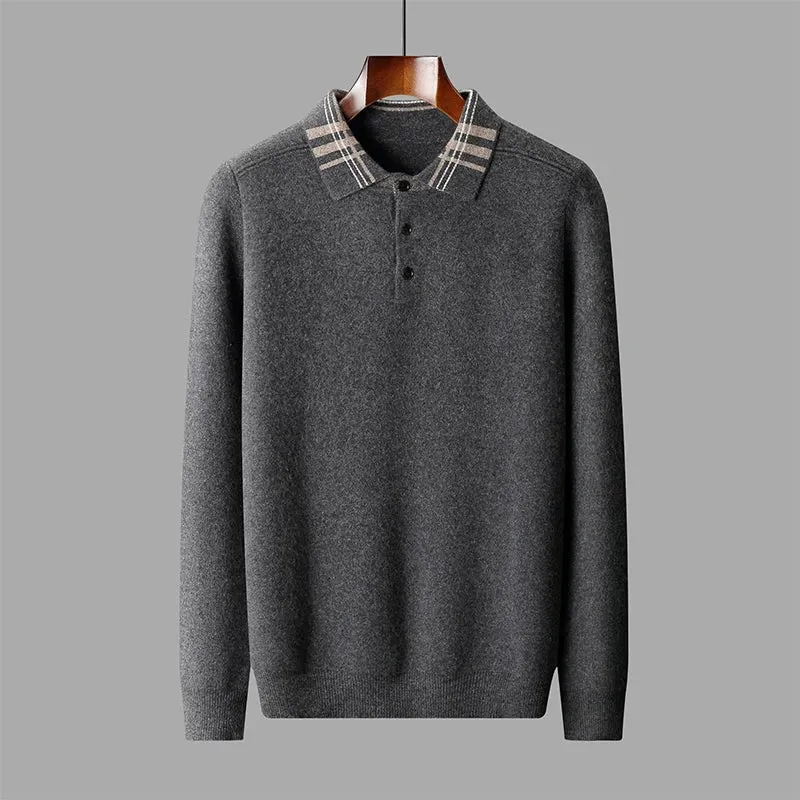 Edith | Herren Winter Klassischer Strick-Polopullover