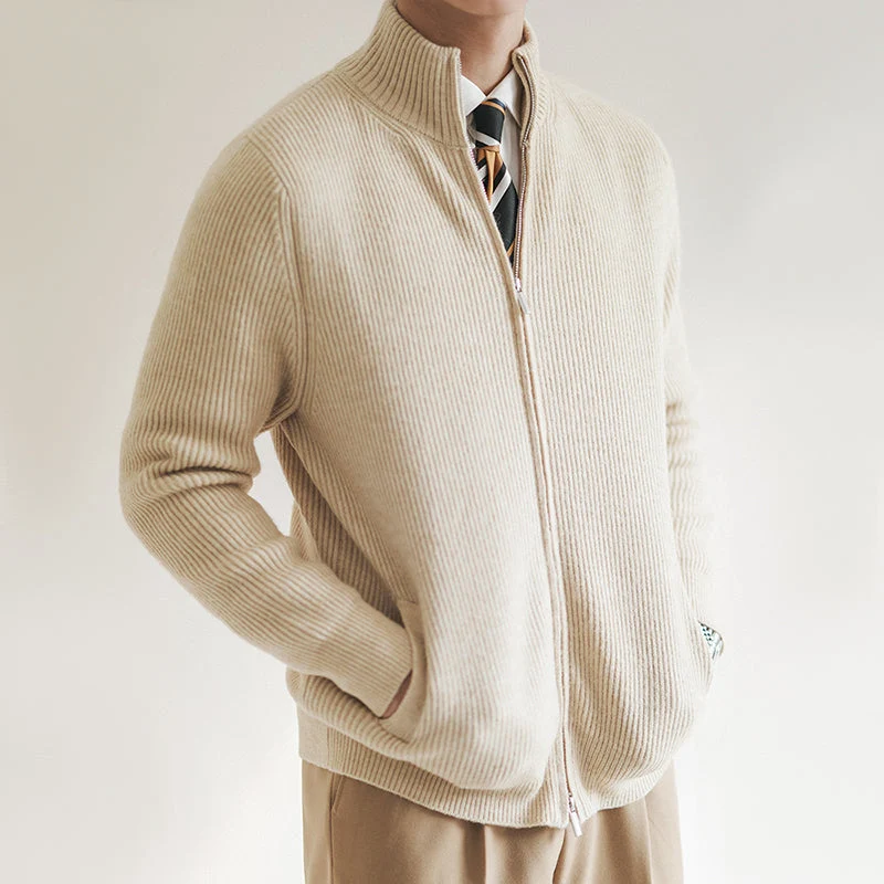 Jan | Herren Frühling Strickpullover mit durchgehendem Reißverschluss und Rippstruktur
