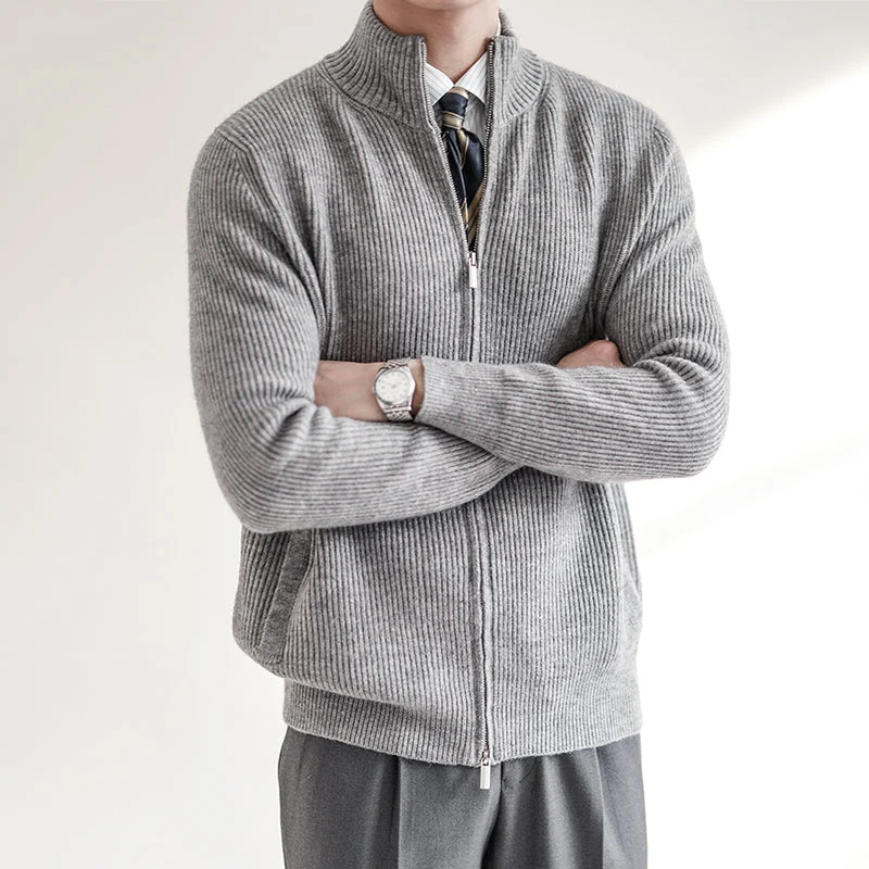 Jan | Herren Frühling Strickpullover mit durchgehendem Reißverschluss und Rippstruktur