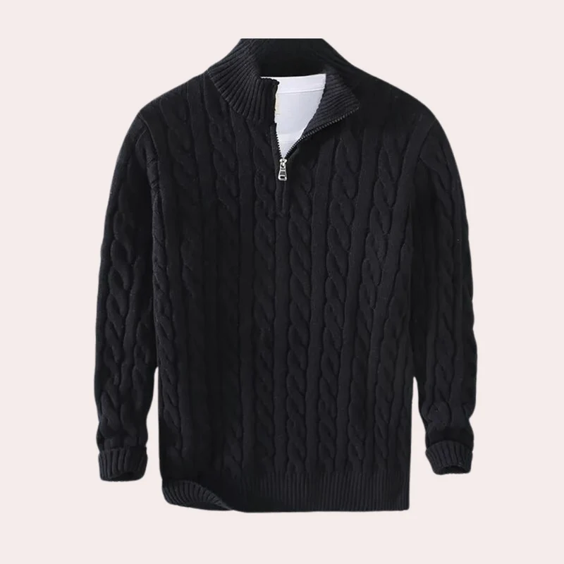Heinrich | Herren Frühling Viertelzip Strickpullover mit Zopfmuster