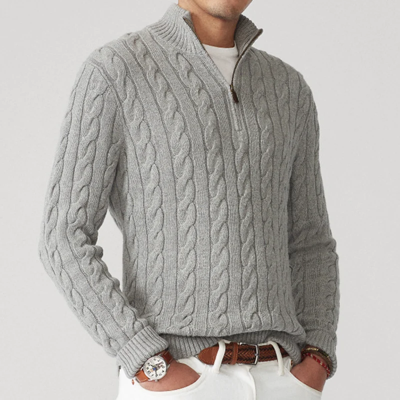 Heinrich | Herren Frühling Viertelzip Strickpullover mit Zopfmuster