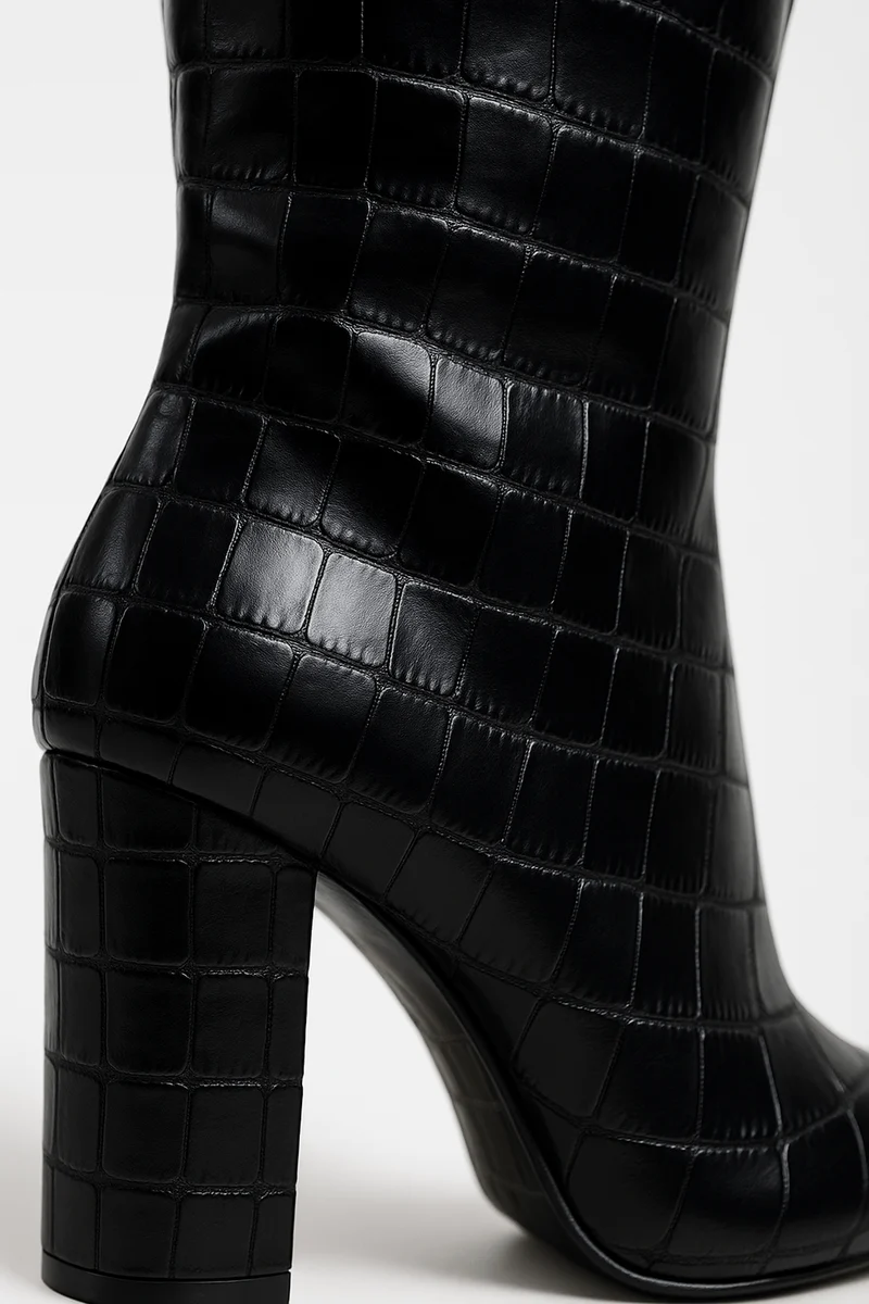 Franziska | Damen Stiefel mit Kroko-Muster und quadratischem Absatz