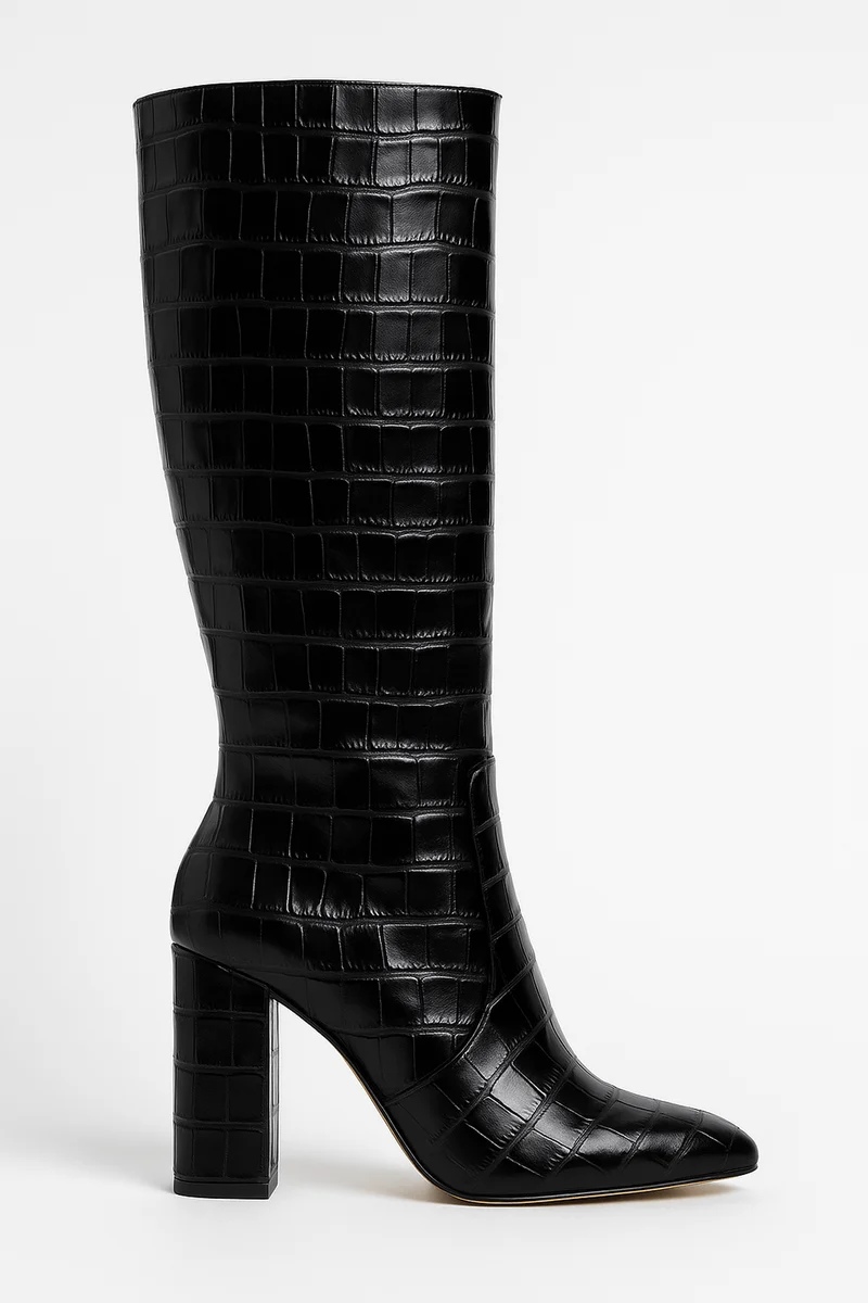 Franziska | Damen Stiefel mit Kroko-Muster und quadratischem Absatz