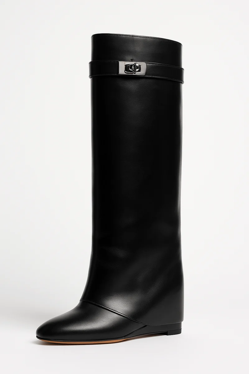 Felicia | Damen Elegante Stiefel mit Keilabsatz und spitzer Schuhspitze