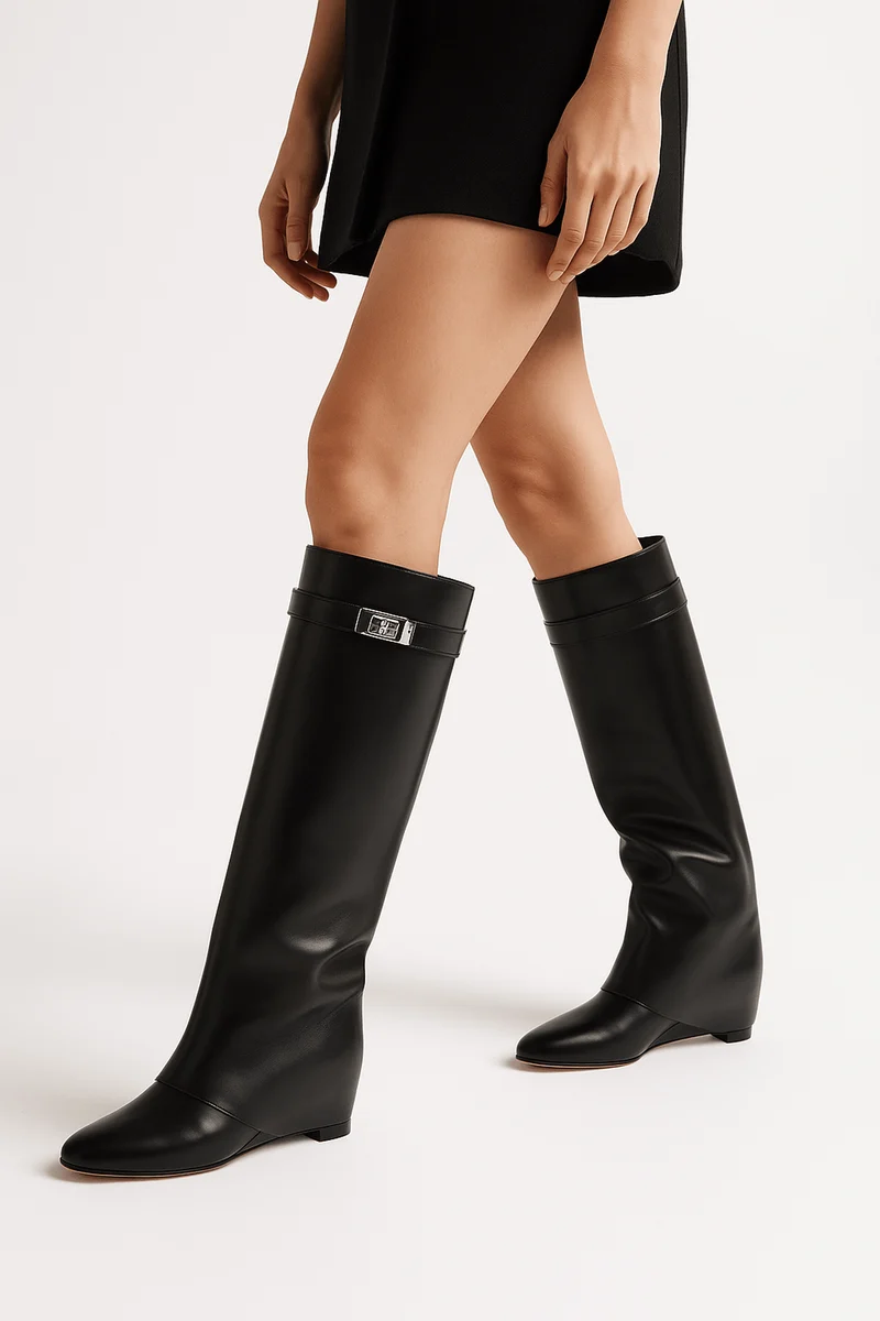 Felicia | Damen Elegante Stiefel mit Keilabsatz und spitzer Schuhspitze