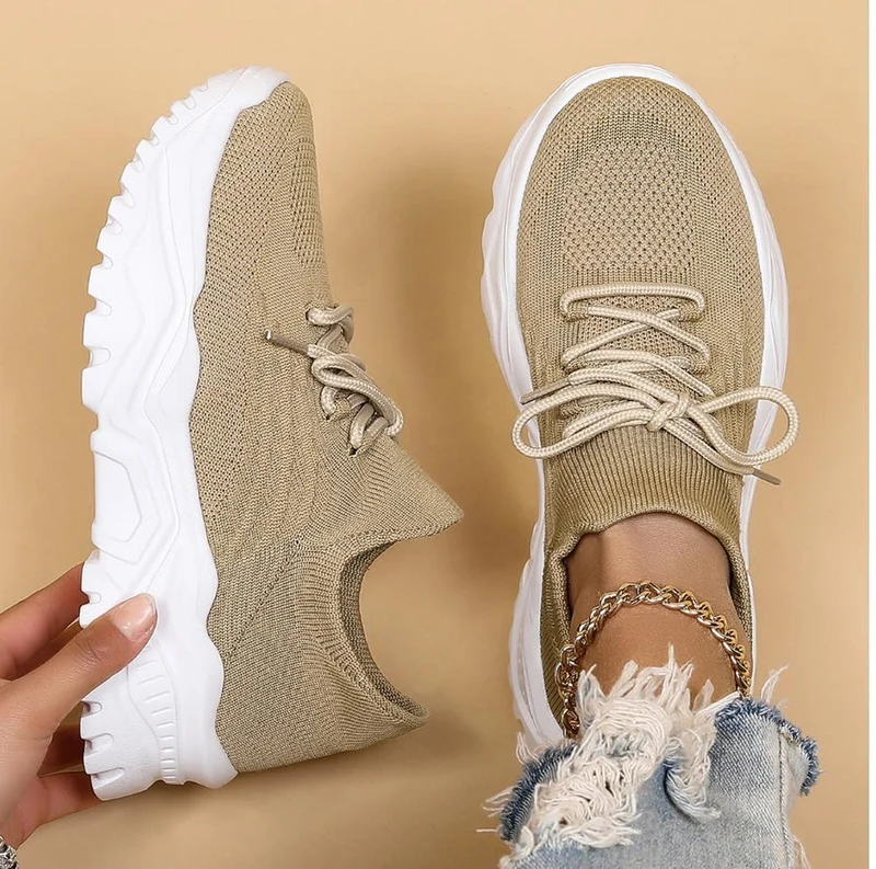 Elke | Damen Strick-Schnürschuhe für Freizeit und Spaziergänge