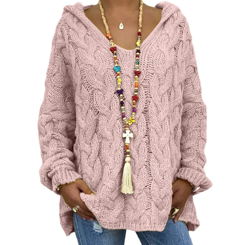 Helene | Damen Winter Zopfmuster-Kapuzenpullover