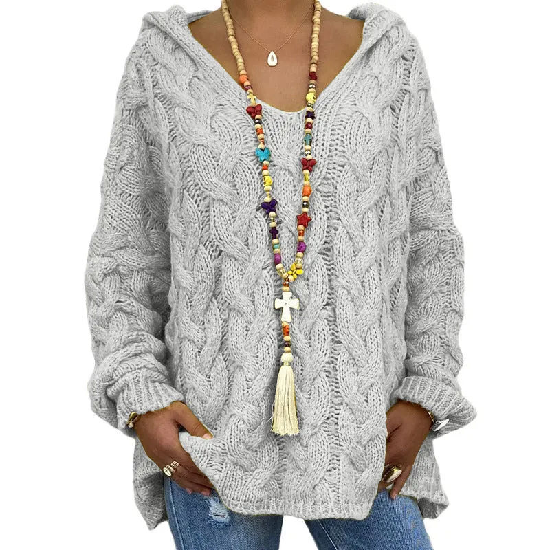 Helene | Damen Winter Zopfmuster-Kapuzenpullover