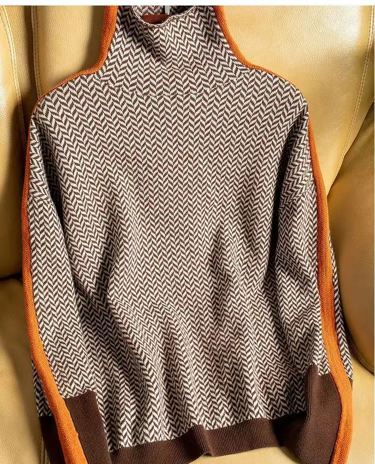 Anna | Damen Luxus Fischgrät Rollkragenpullover