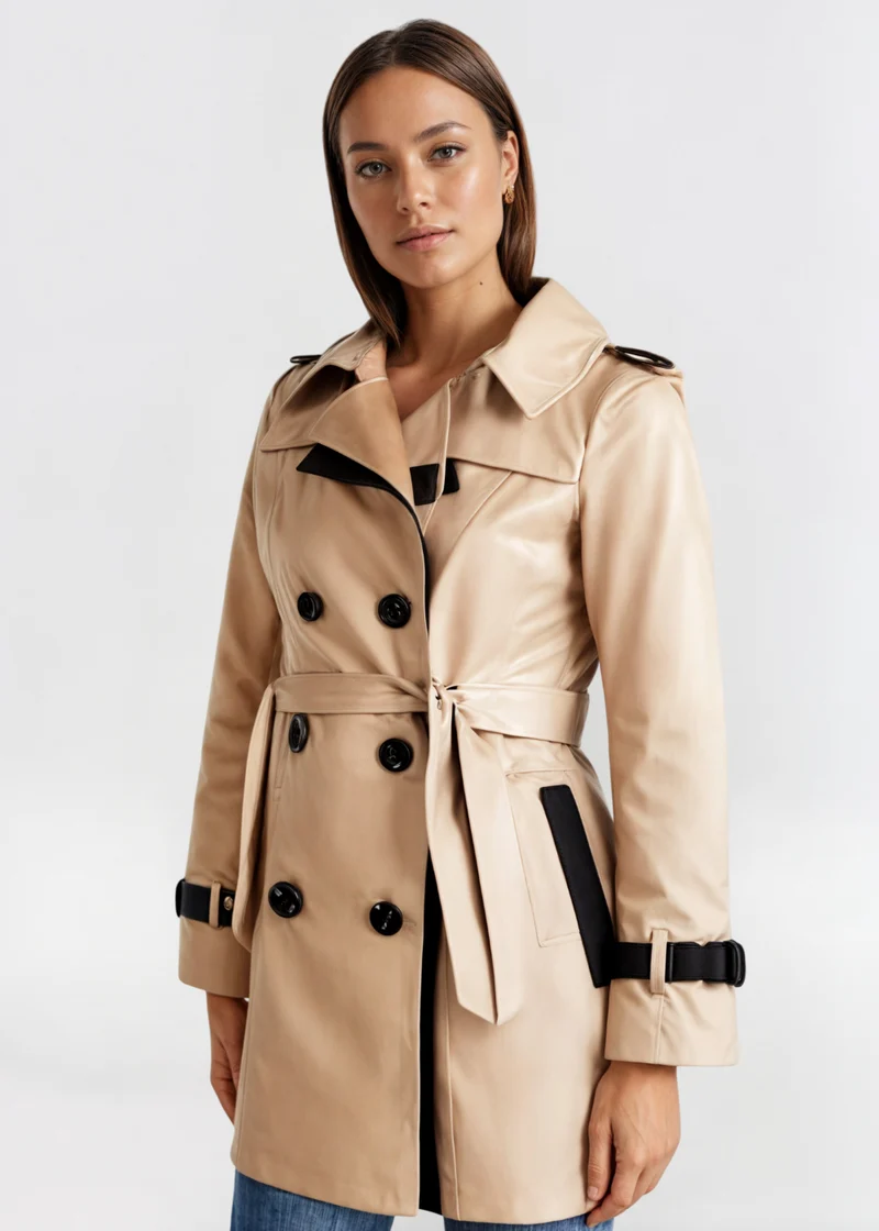 Eva | Damen Wasserfester Langer Wintertrenchcoat mit Knopfleiste