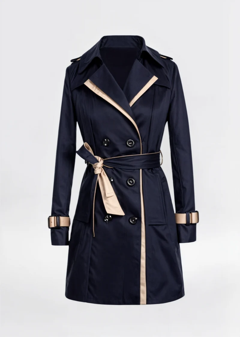 Eva | Damen Wasserfester Langer Wintertrenchcoat mit Knopfleiste