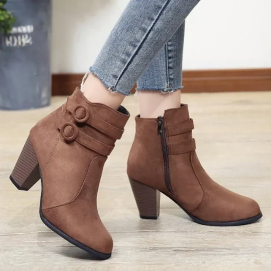 Carolin | Damen High-Heel-Stiefeletten mit Schnalle und Reißverschluss