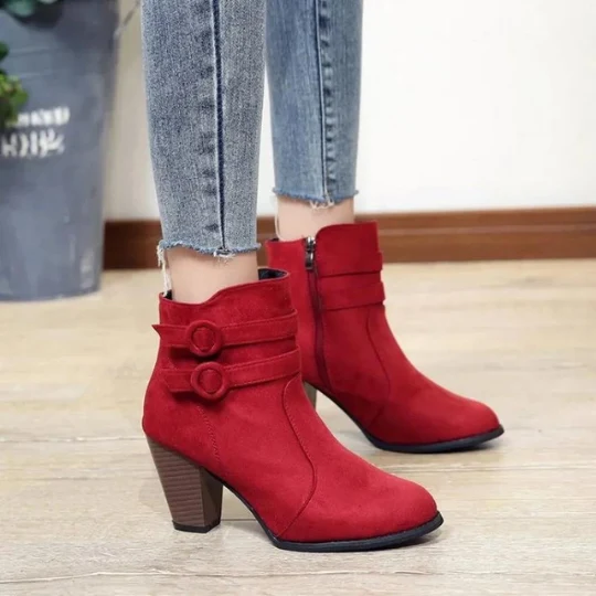 Carolin | Damen High-Heel-Stiefeletten mit Schnalle und Reißverschluss
