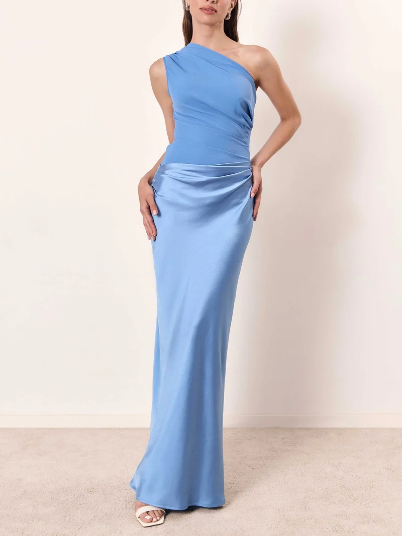 Maxikleid Damen | One-Shoulder-Design & Figurbetonter Satin-Schnitt