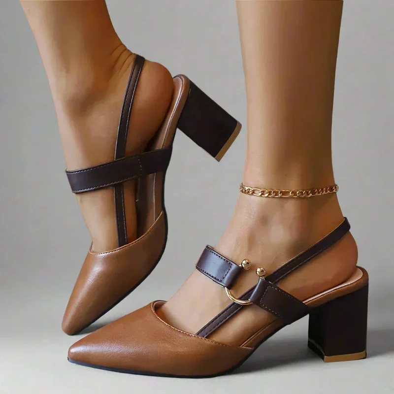 Stiletto Damen | Slingback Blockabsatz & Spitzer Zehenbereich