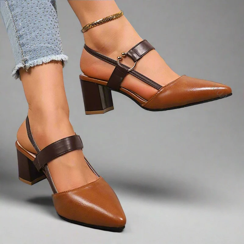 Stiletto Damen | Slingback Blockabsatz & Spitzer Zehenbereich