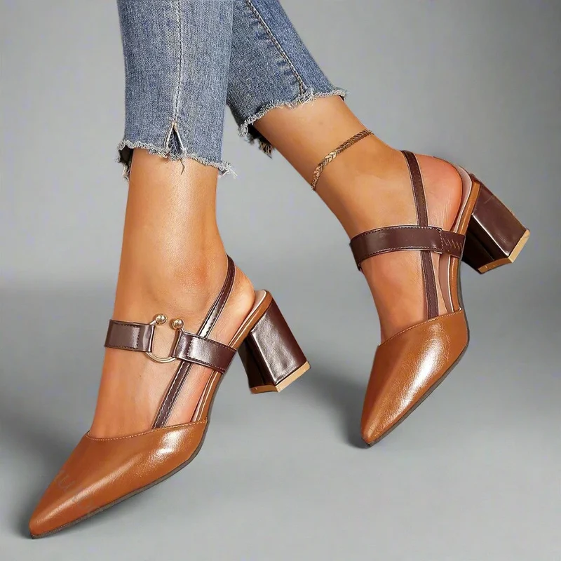 Stiletto Damen | Slingback Blockabsatz & Spitzer Zehenbereich