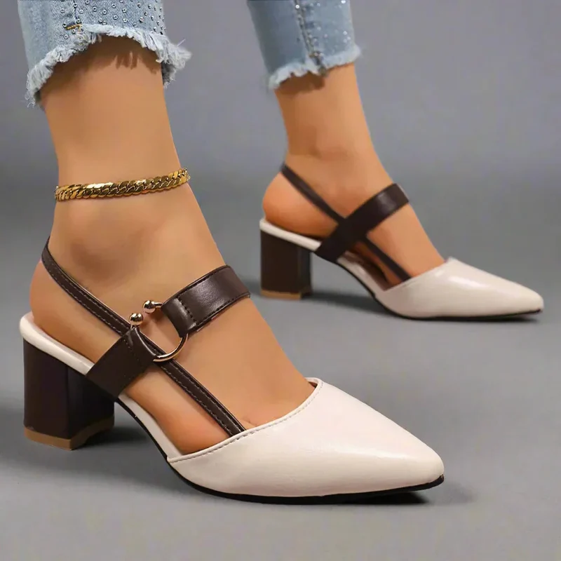 Stiletto Damen | Slingback Blockabsatz & Spitzer Zehenbereich
