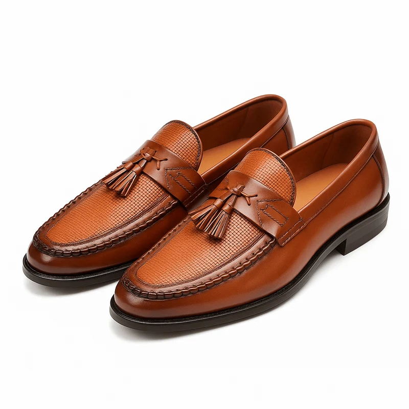 Loafer Herren | Eleganter Tassel-Slipper mit Flechtmuster & Lederbesatz