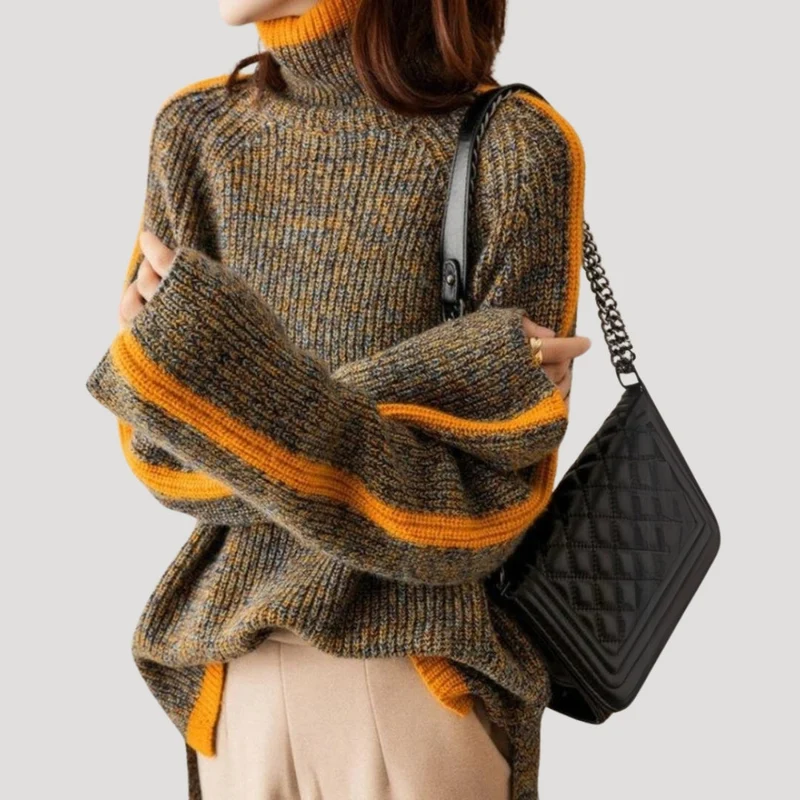 Selina | Damen Frühlings Strickpullover mit Rollkragen und Rippstruktur