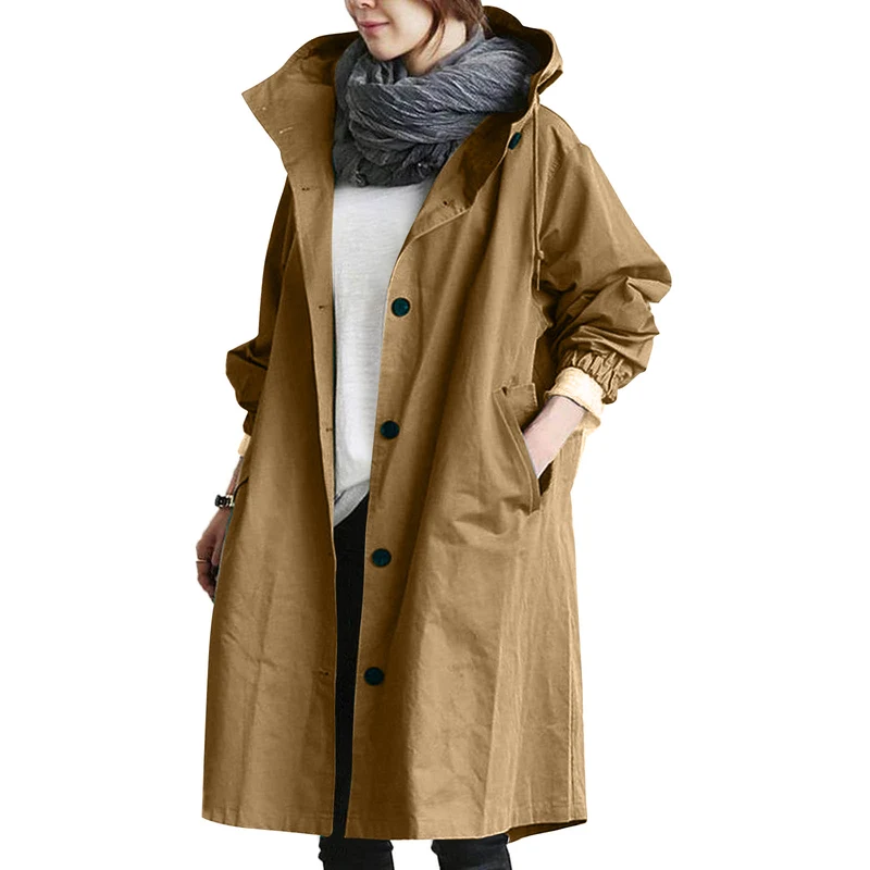 Edith | Damen langer Streetcoat mit Knopfleiste