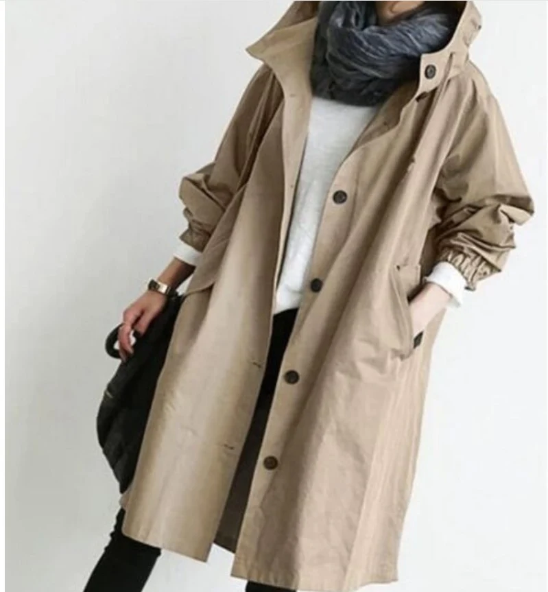Edith | Damen langer Streetcoat mit Knopfleiste