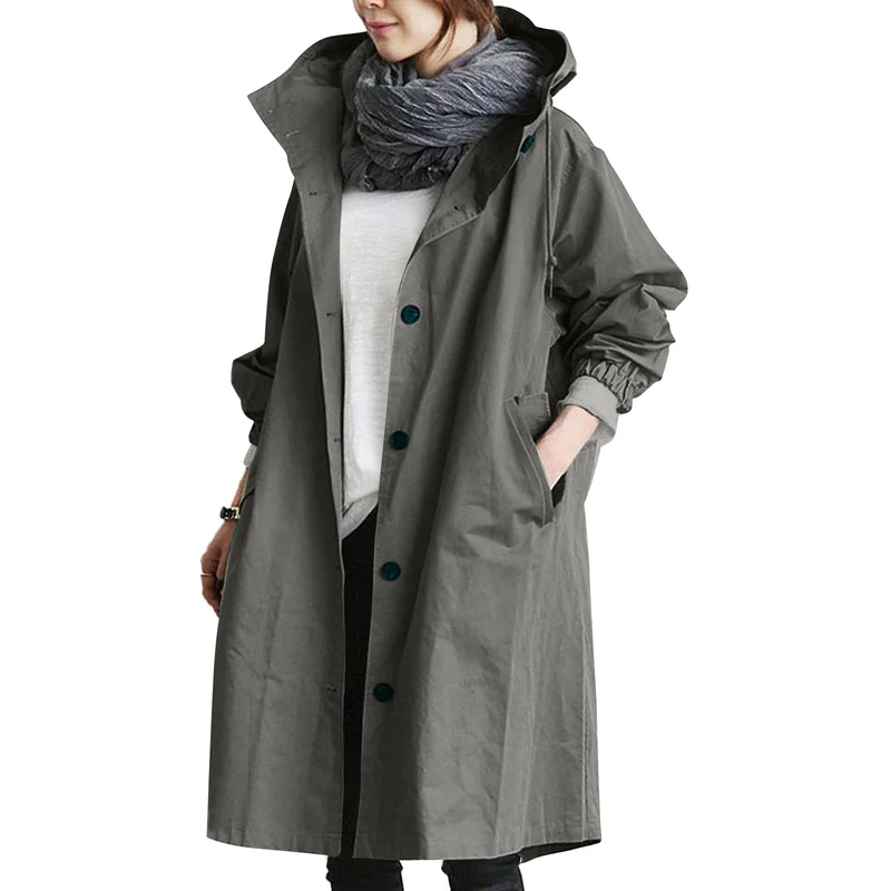 Edith | Damen langer Streetcoat mit Knopfleiste