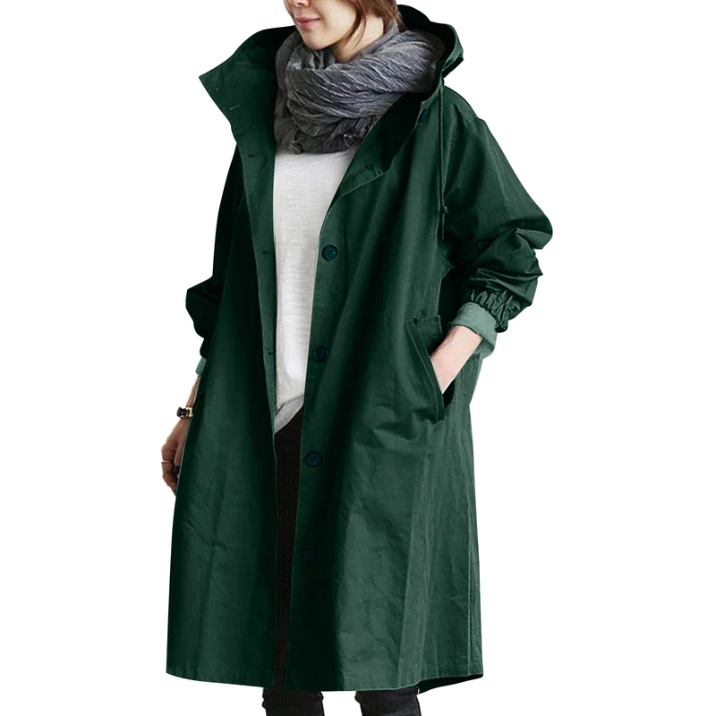 Edith | Damen langer Streetcoat mit Knopfleiste