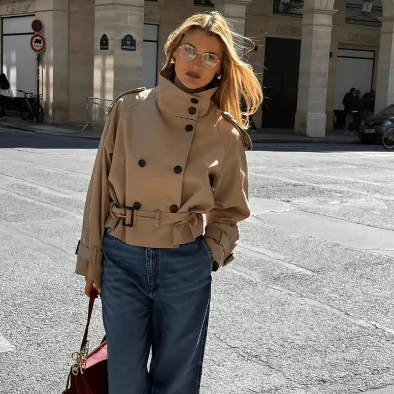 Kerstin | Damen Kurzer Winter-Trenchcoat mit Gürtel