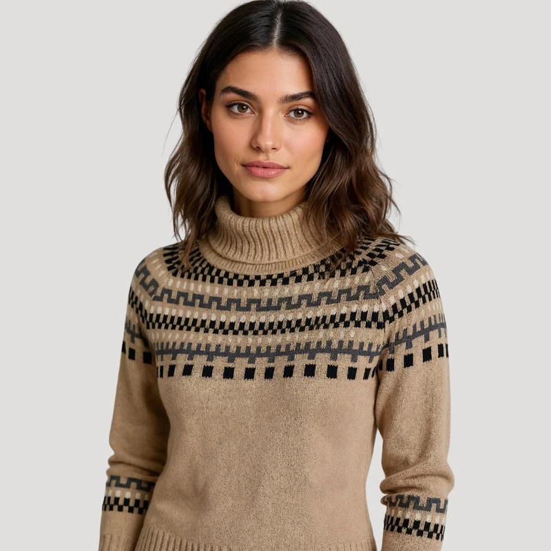 Britta | Damen Frühlingsgemusterter Rollkragen-Strickpullover
