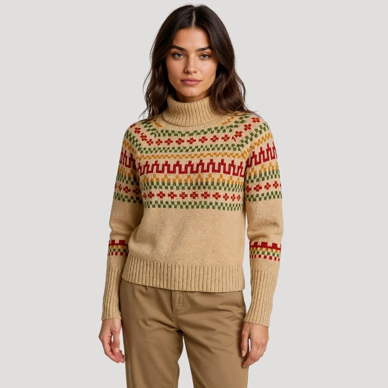 Britta | Damen Frühlingsgemusterter Rollkragen-Strickpullover