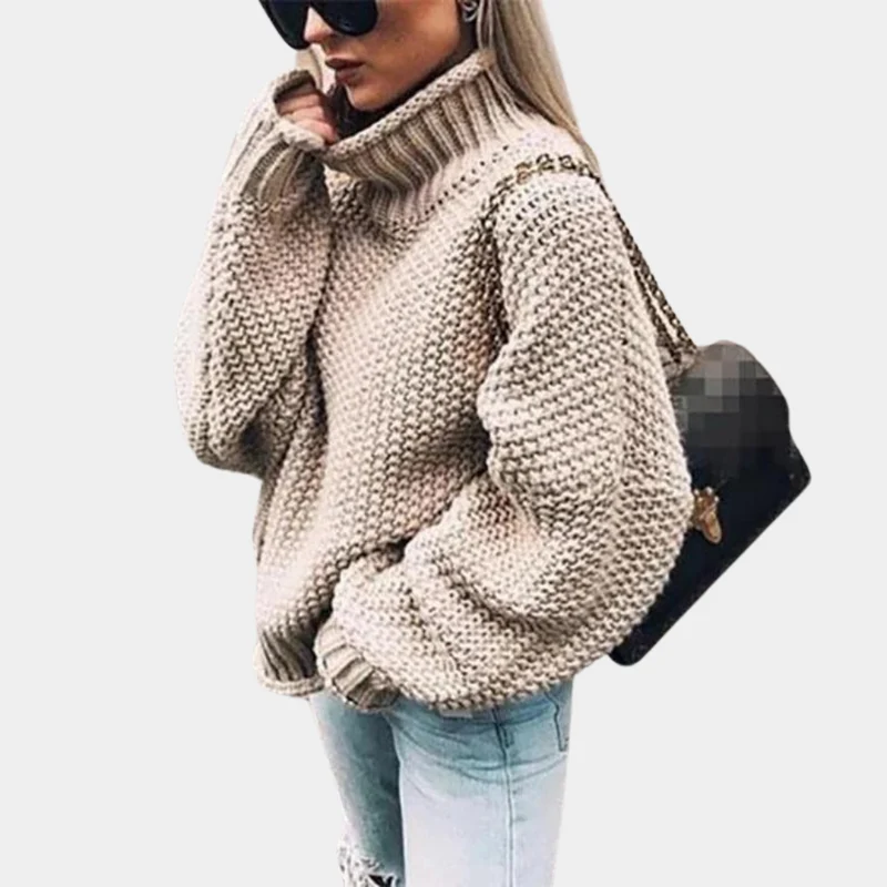 Anna | Damen Oversize-Rollkragenpullover Aus Grobem Strick