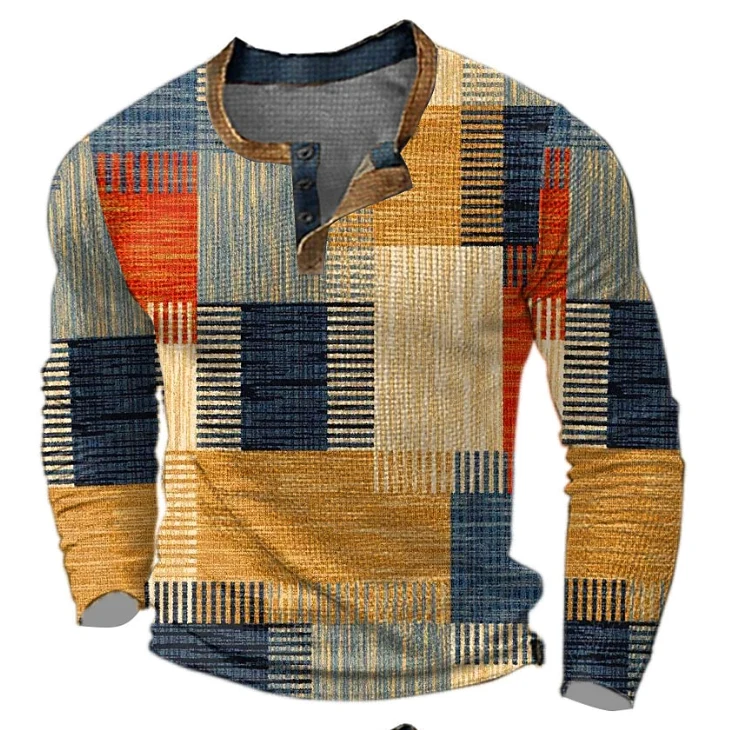 Sweatshirt Herren Henley | Geometrisches Muster & Knopfleiste