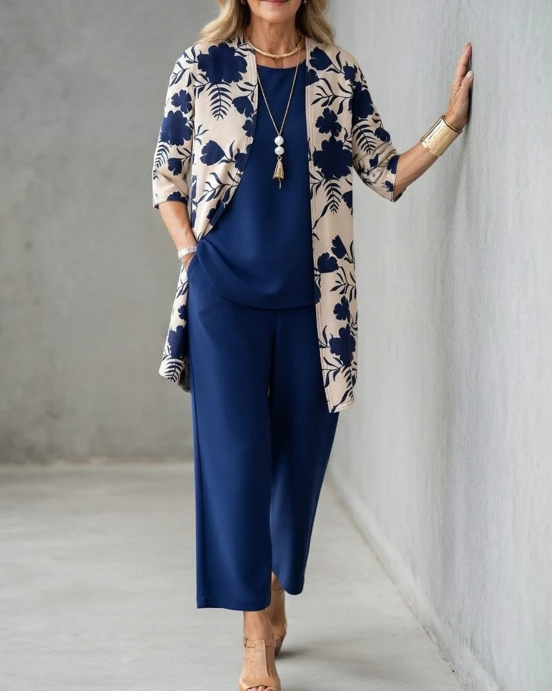 Sommer Set Damen | 3-Teiliges Outfit mit Kimono & Weitem Bein